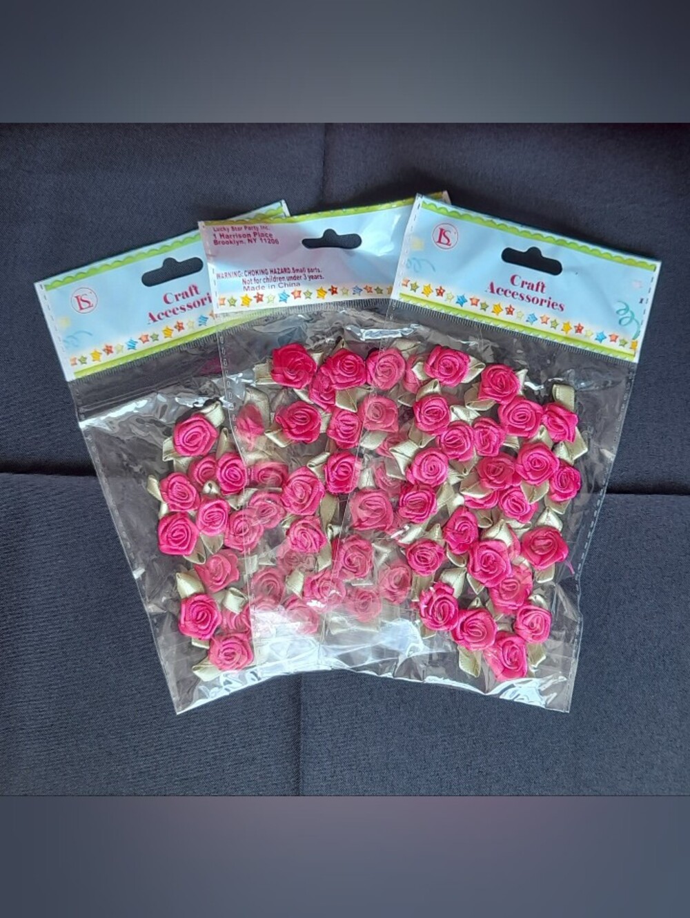 🌹Lot of 3×24pcs Small Satin Flower Ribbon Rose w/Leaf Applique Sewing